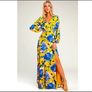Carolita Yellow Flora Print Long Sleeve Maxi Dress